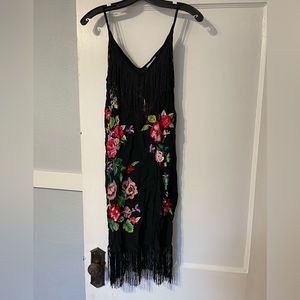 ASOS Embroidered Black Dress with fringe, size S (fits like XS)